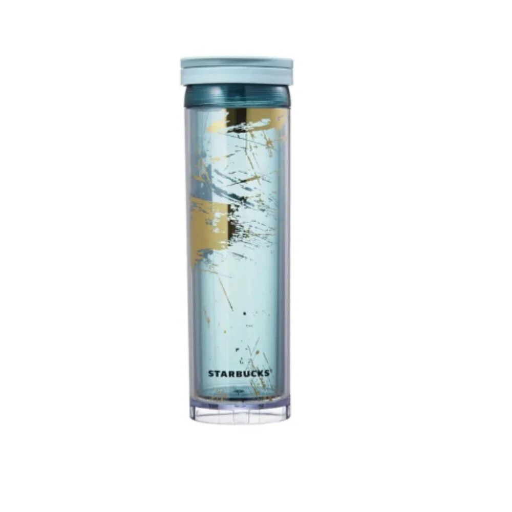 NEW STARBUCKS KOREA Hunminjeongeum 16 oz Clear Blue Tumbler Gold